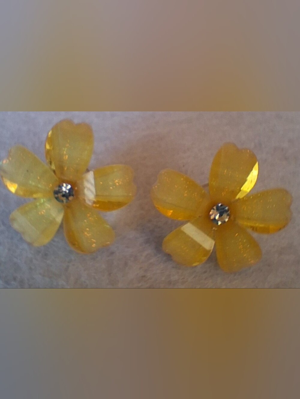 Vintage Yellow Flower Crystal Stud Earrings